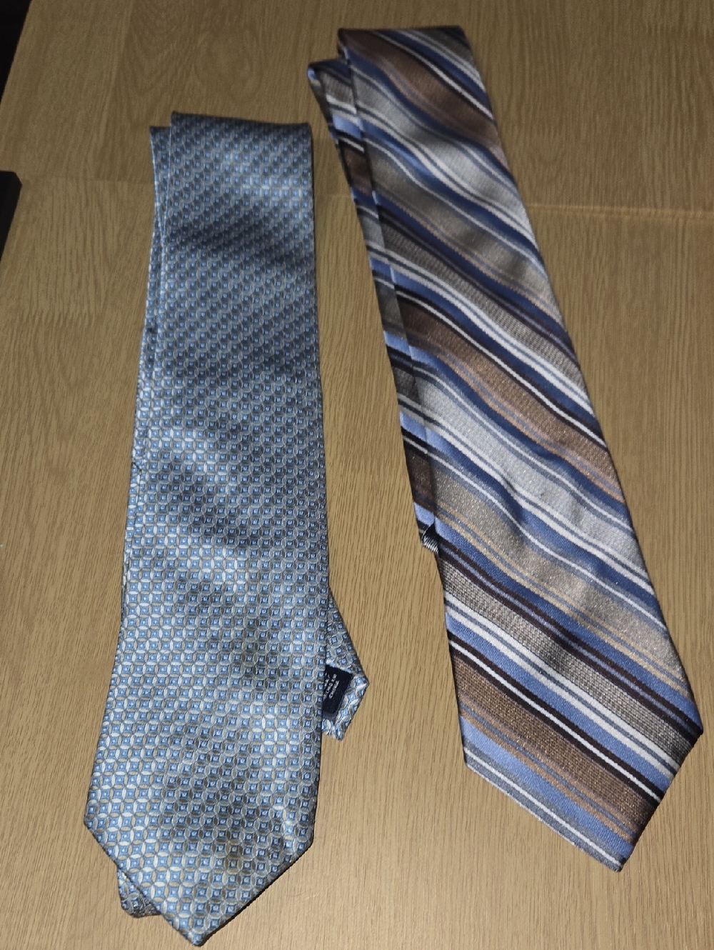 2 blue Stafford ties -  Blue and Brown Striped and Blue and Silver geometric